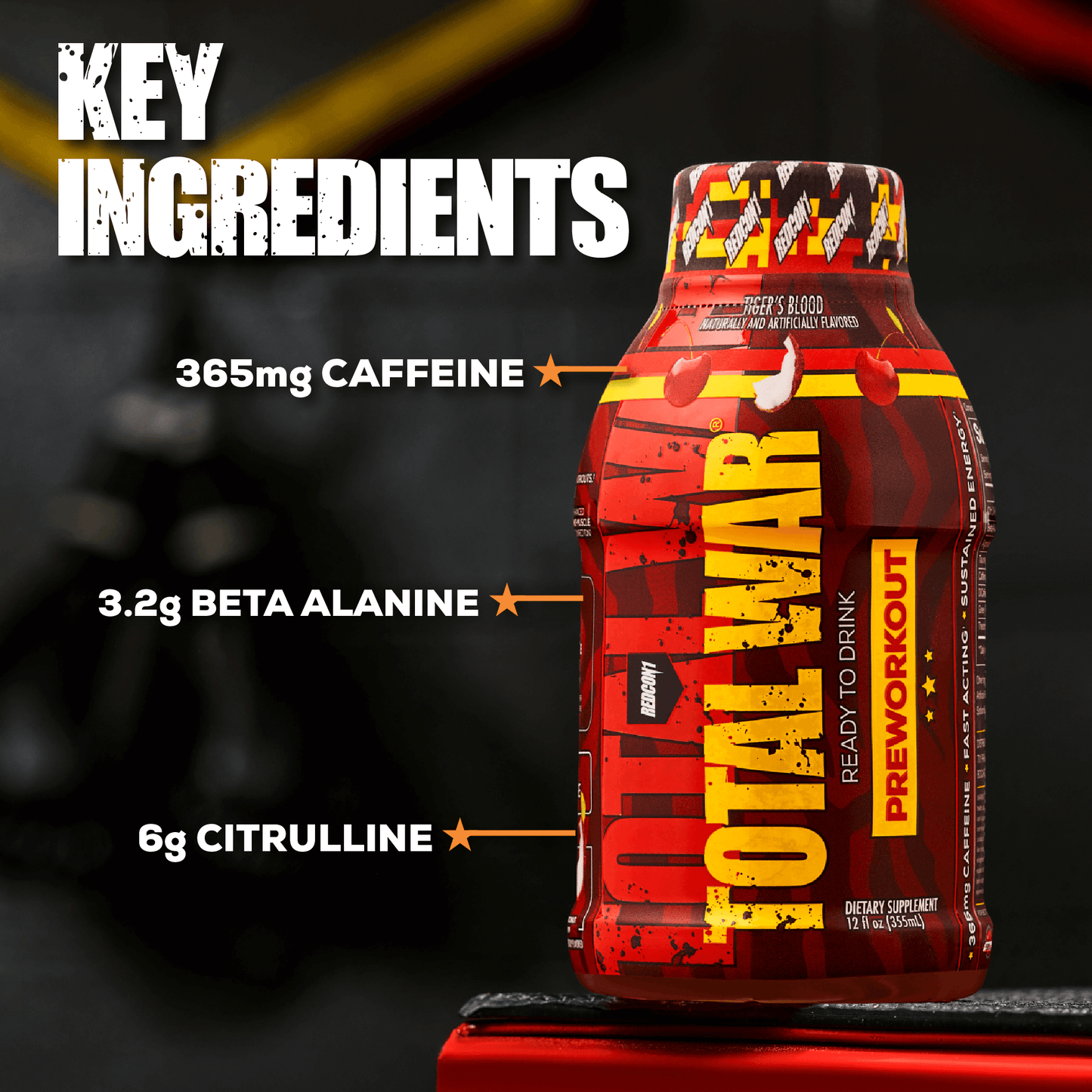 TOTAL WAR Ready To Drink Preworkout (12 Servings) - Key Ingredients