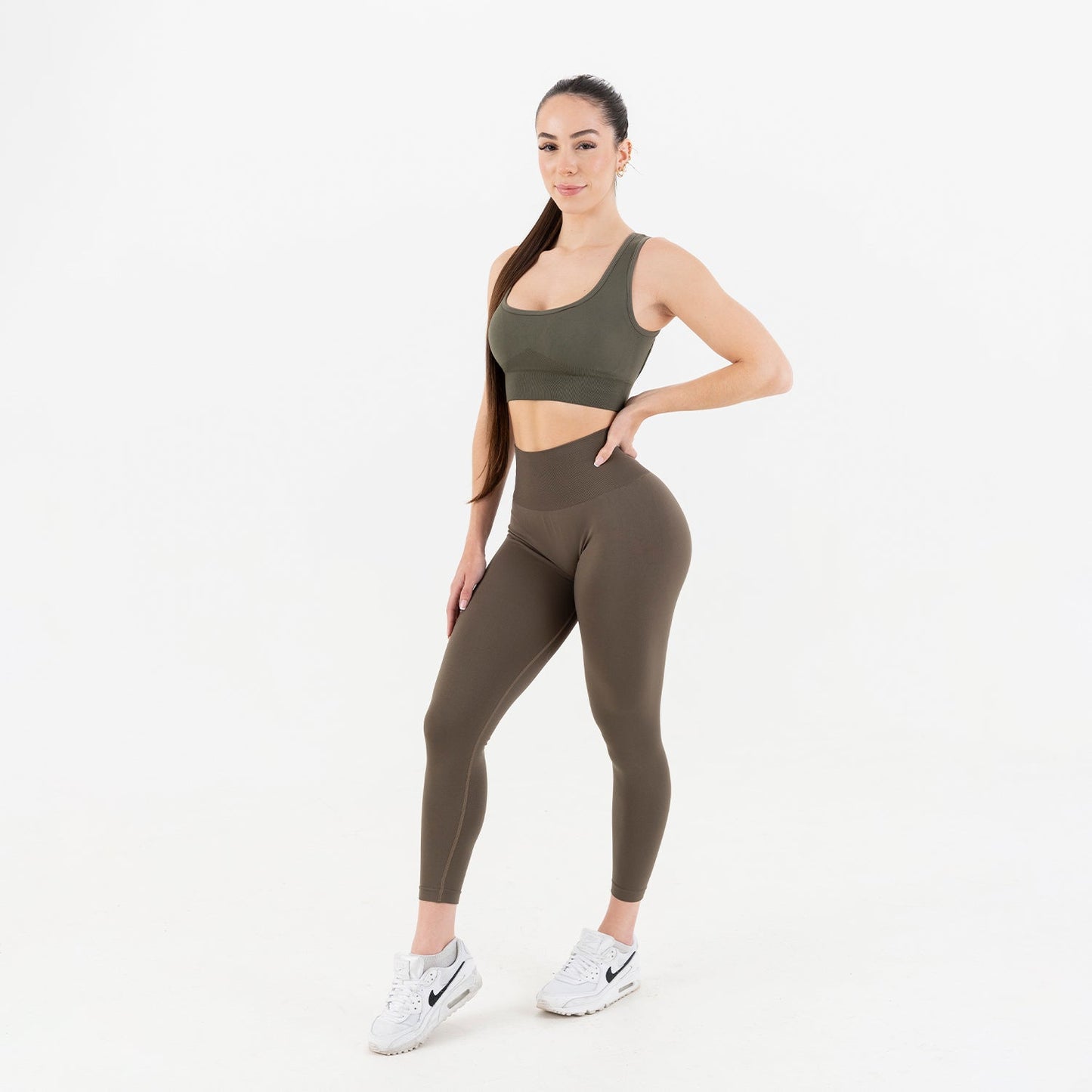 KHAKI GREEN SOLID SEAMLESS LEGGINGS