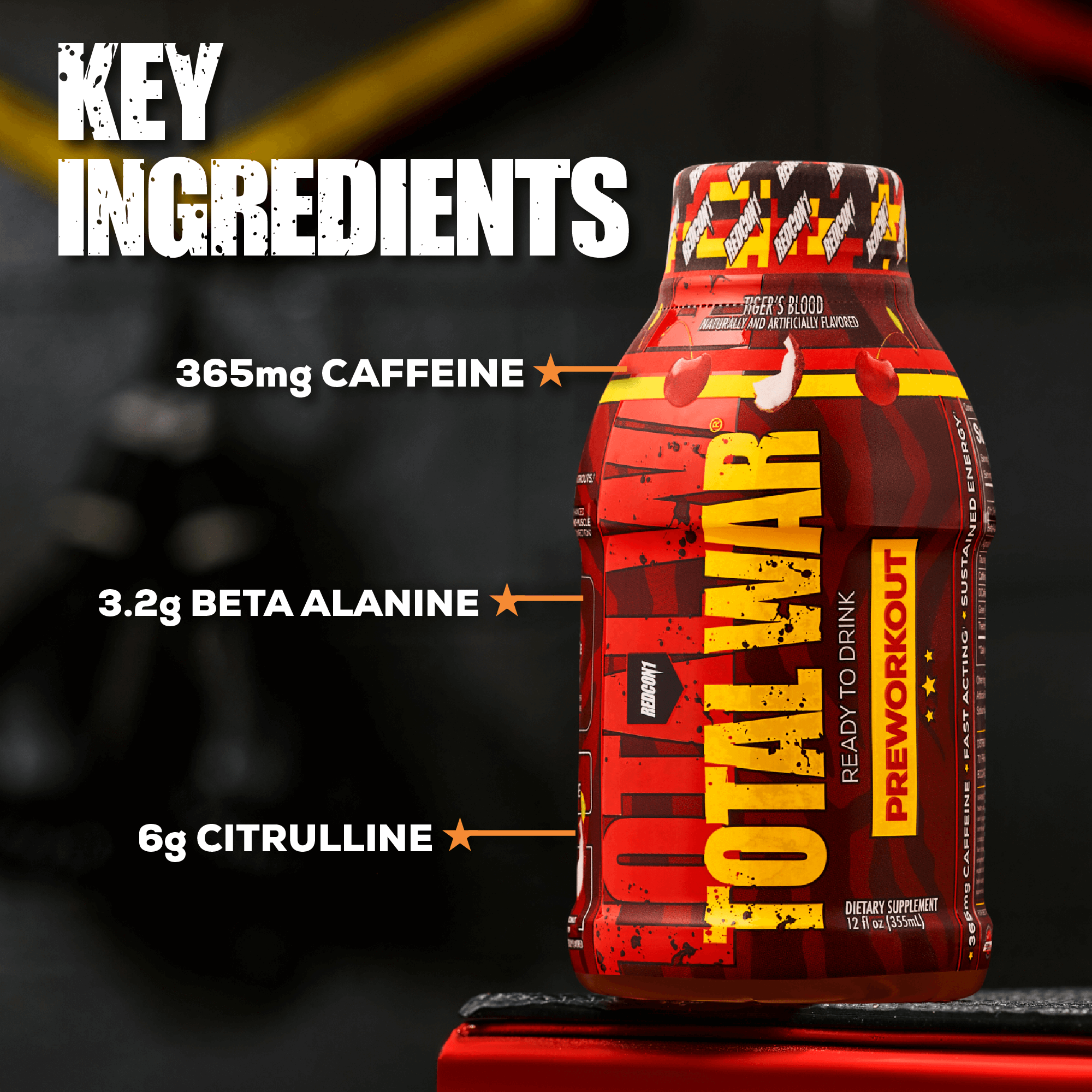 TOTAL WAR Ready To Drink Preworkout (12 Servings) - Key Ingredients