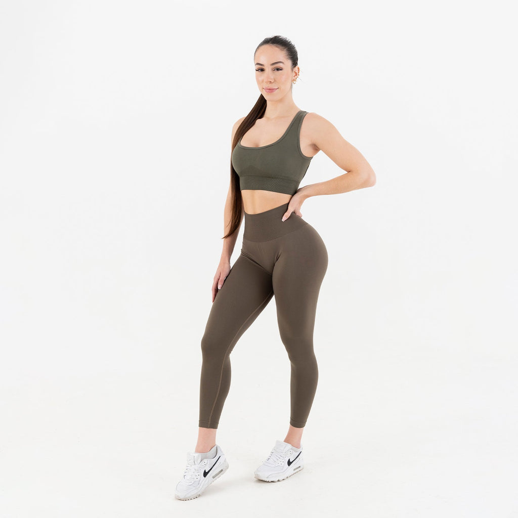 KHAKI GREEN SOLID SEAMLESS LEGGINGS