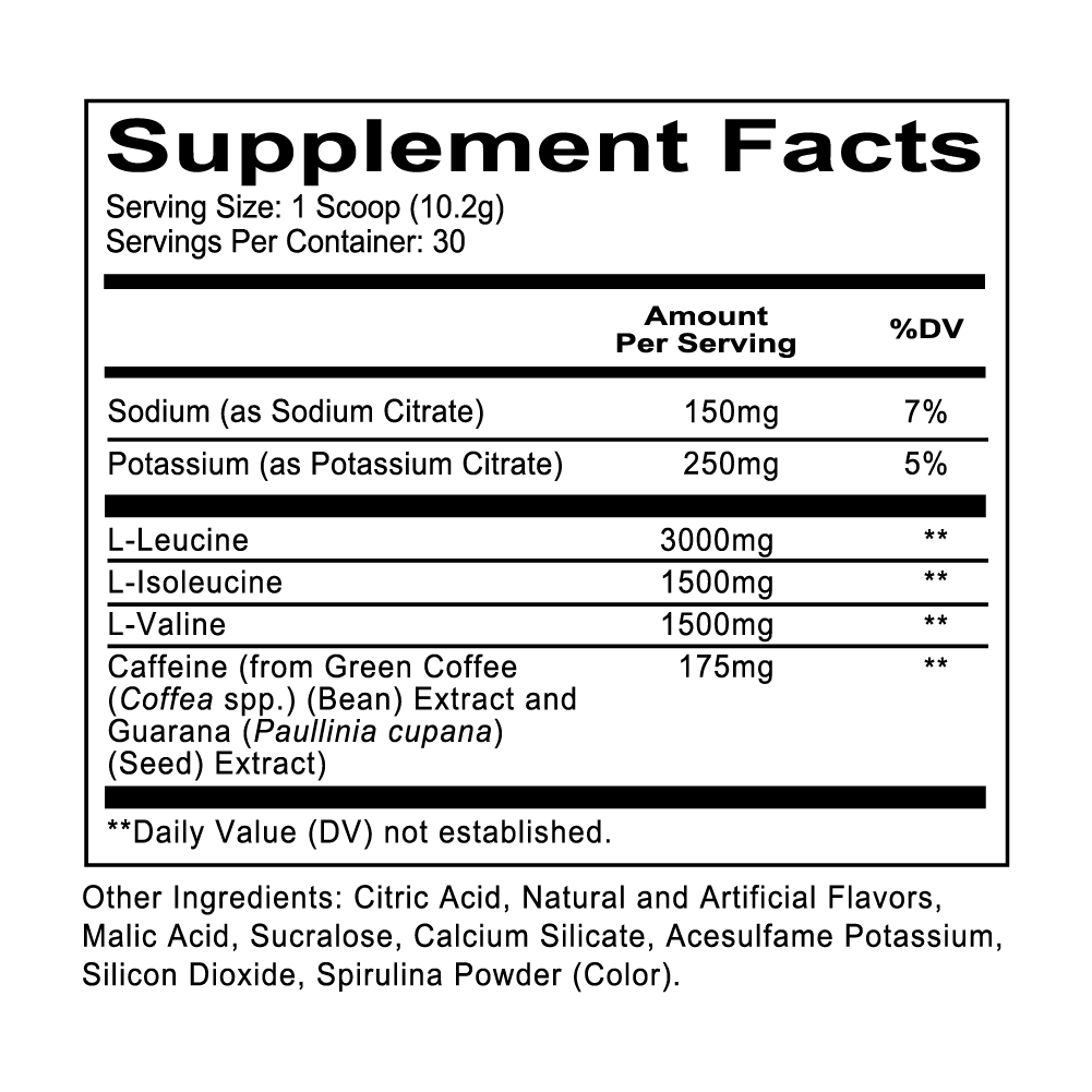 BREACH BCAAS + ENERGY- Blue Lemonade Supplement Fact