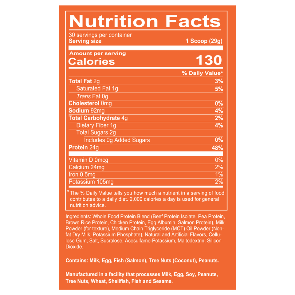 MRE Lite - Animal Based Protein (2 LB) - Juniors - Pumpkin Cheesecake Supp Fact