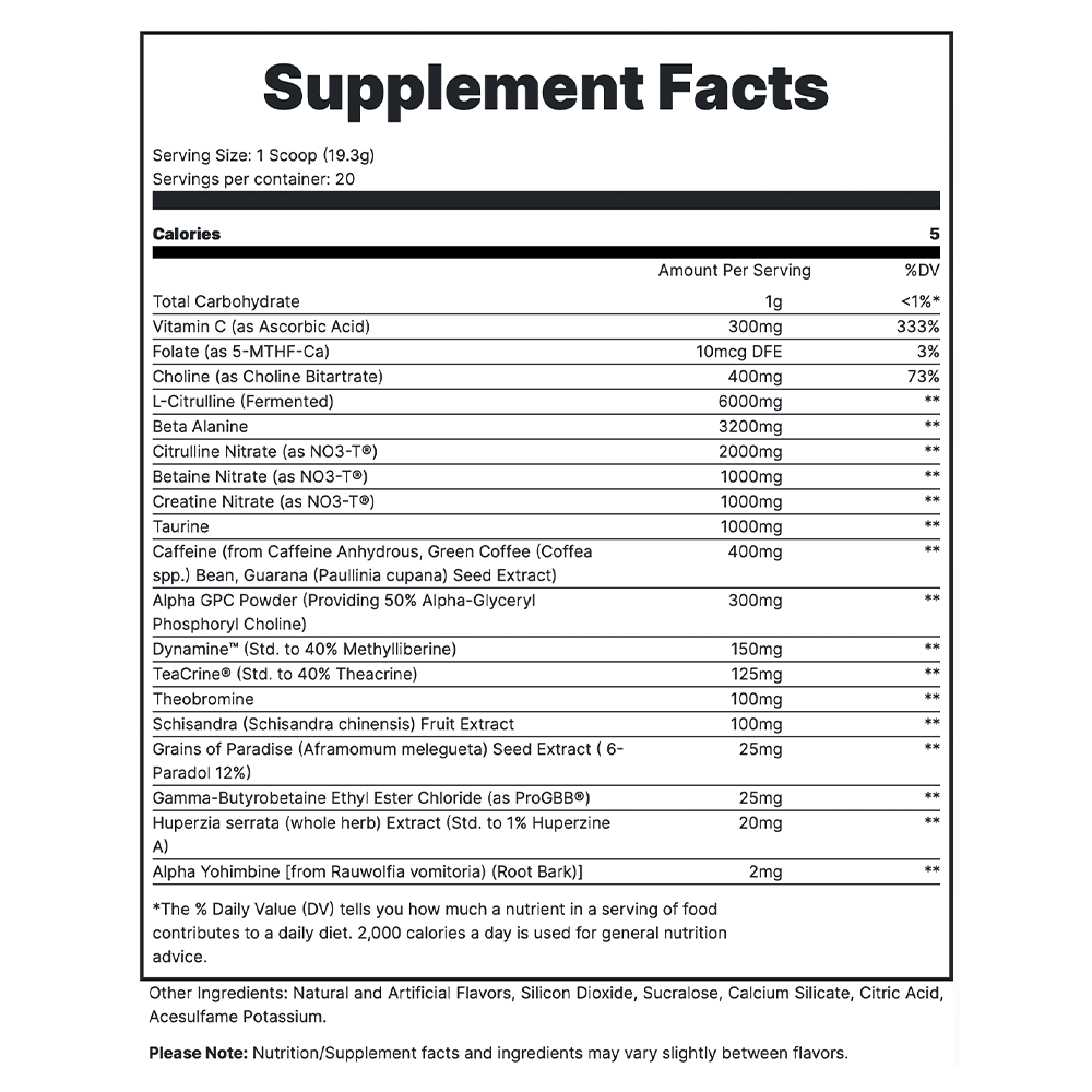 Total War Black Ops - Blue Lemonade Supplement Fact