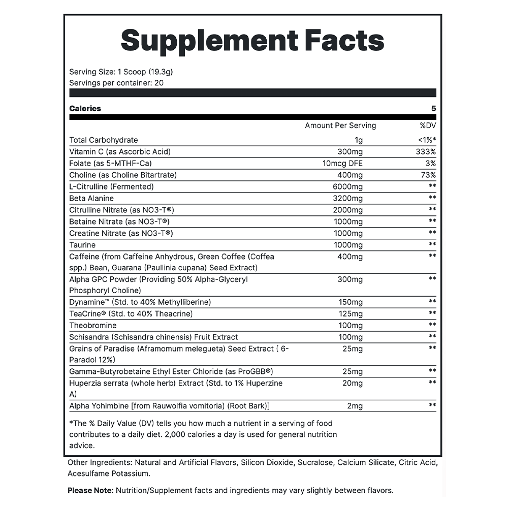 Total War Black OPS - Tigers Blood Supp Facts