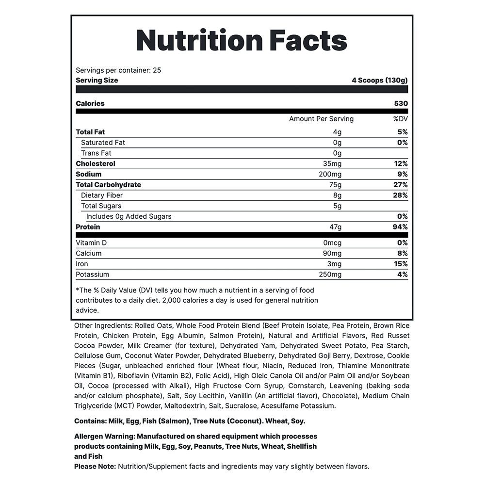 MRE -Oatmeal Chocolate Chip Supp Fact