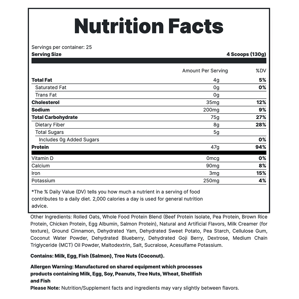 MRE - Vanilla Milkshake Supp Fact