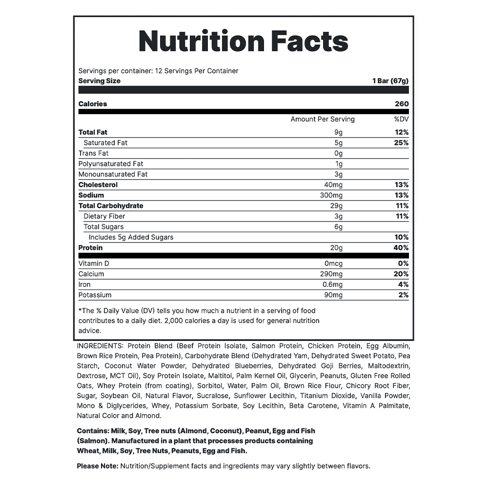 MRE Bar - Banana Nut Bread Supp Fact