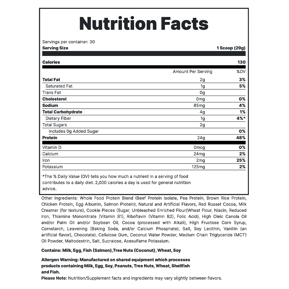 MRE Lite - Oatmeal Chocolate Chip Supplement Fact